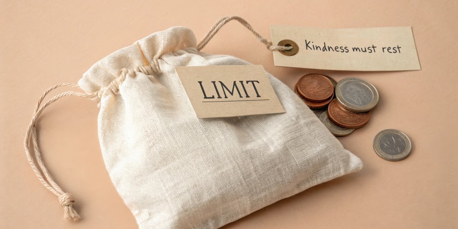 お金の上限を表す「LIMIT」と書かれた袋のイメージ写真