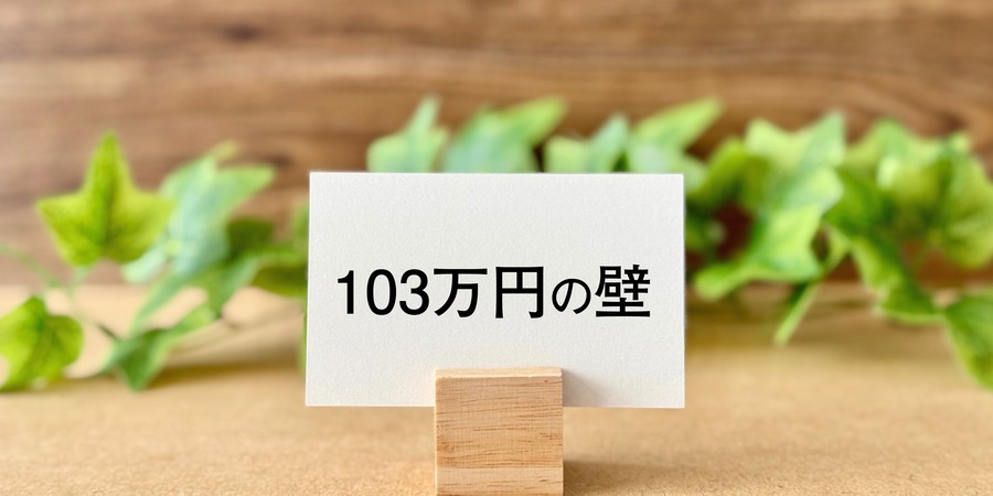 特定親族特別控除で見直された「103万円の壁」をイメージしたカードと観葉植物の画像